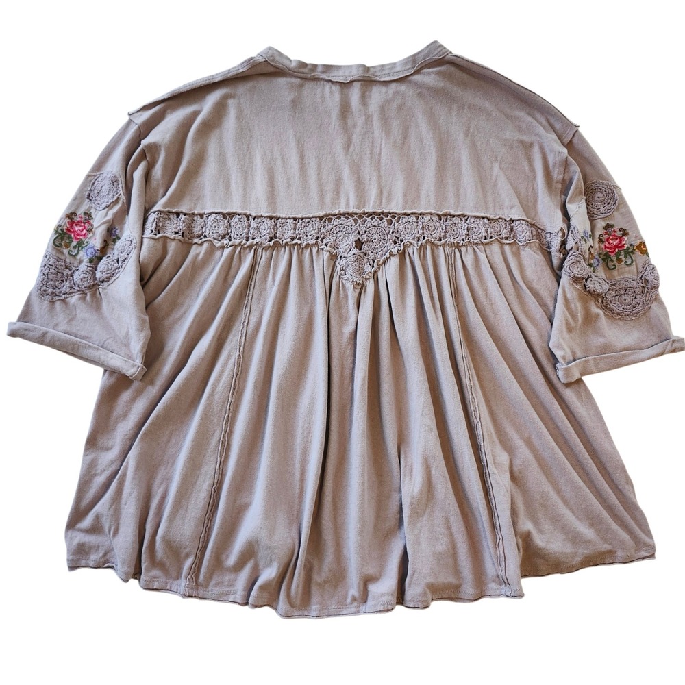 Free People Kennedy Tunic Embroidered Babydoll Top Shirt Crochet Lace Womens XL - Picture 3 of 8